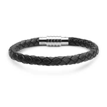 Aagaard herre læderarmbånd sort rundt flet