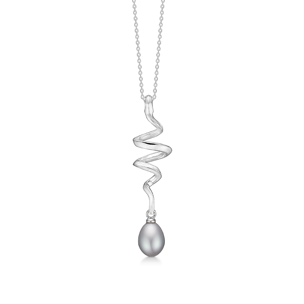 Mads Z Swirl White Pearl sølv halskæde