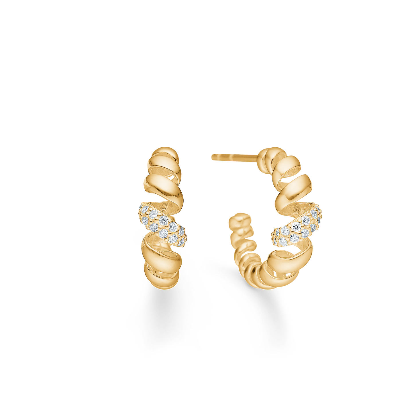 Mads Z Swirl w. Diamonds 14 kt guld øreringe