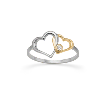 Aagaard sølv/8kt. hjerte ring m. labgrown diamant