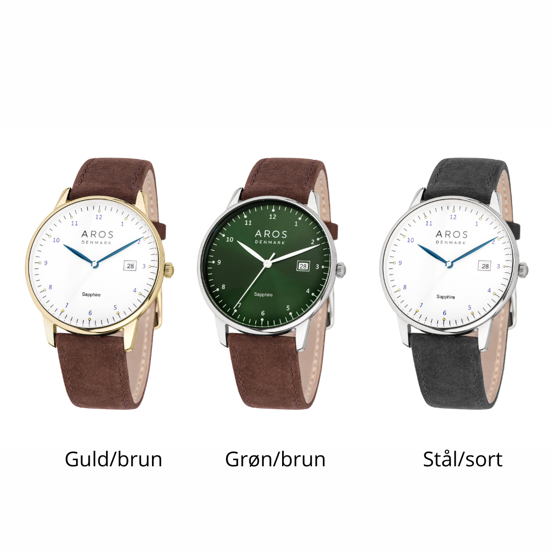 Aros Herreur m. rund urskive og læderrem