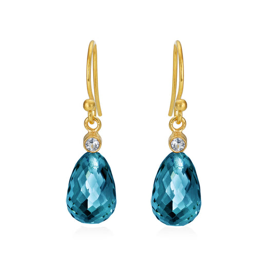 Susanne Friis Bjørner - Ørering m hvid topas og facet London blå krystal