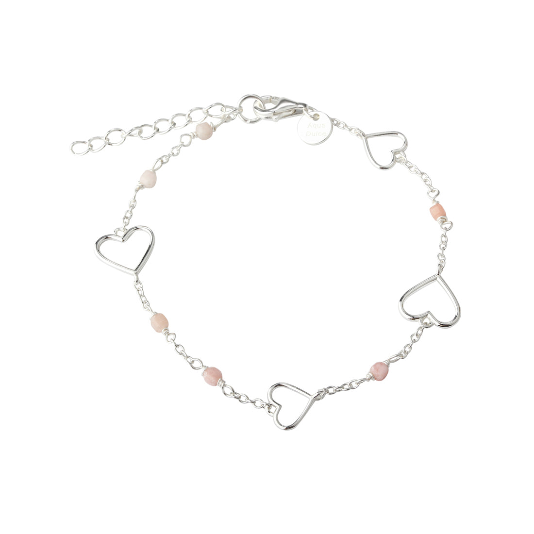 Aqua Dulce Alma armbånd med hjerter og lyserøde stenperler