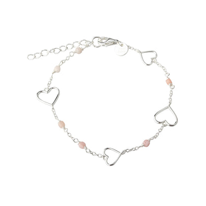 Aqua Dulce Alma armbånd med hjerter og lyserøde stenperler