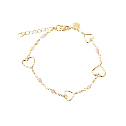 Aqua Dulce Alma armbånd med hjerter og lyserøde stenperler