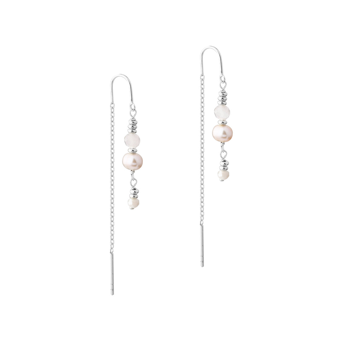 Aqua Dulce Grace lange øreringe med rosa sten og perler