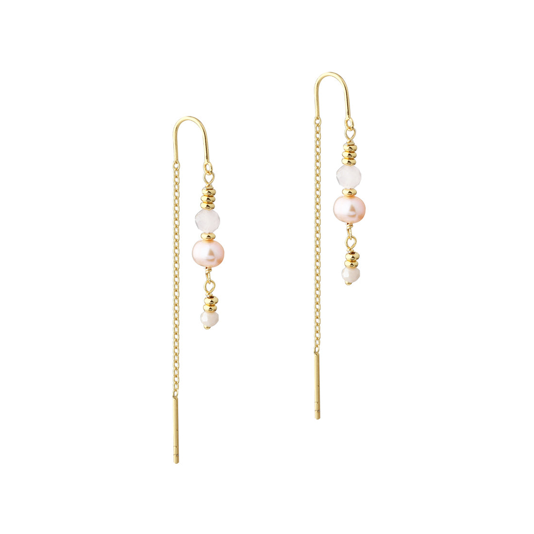 Aqua Dulce Grace lange øreringe med rosa sten og perler