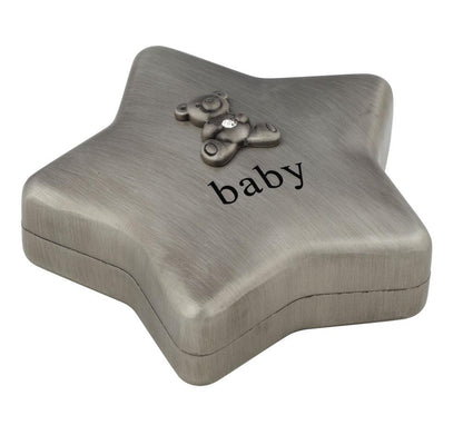 NOA Fortinnet / forkromet sparebøsse stjerne m. bamse Bambino