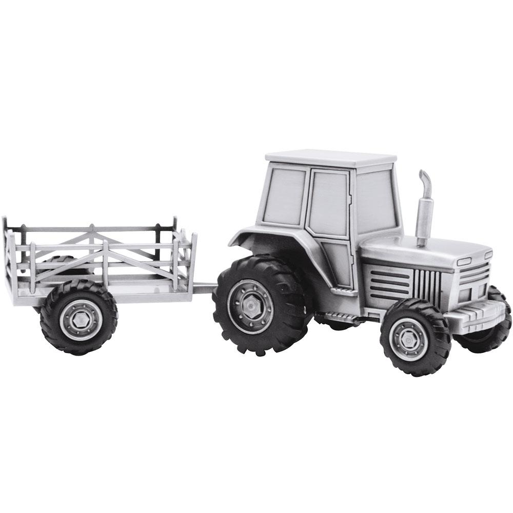 NOA Fortinnet / forkromet sparebøsse traktor m. vogn