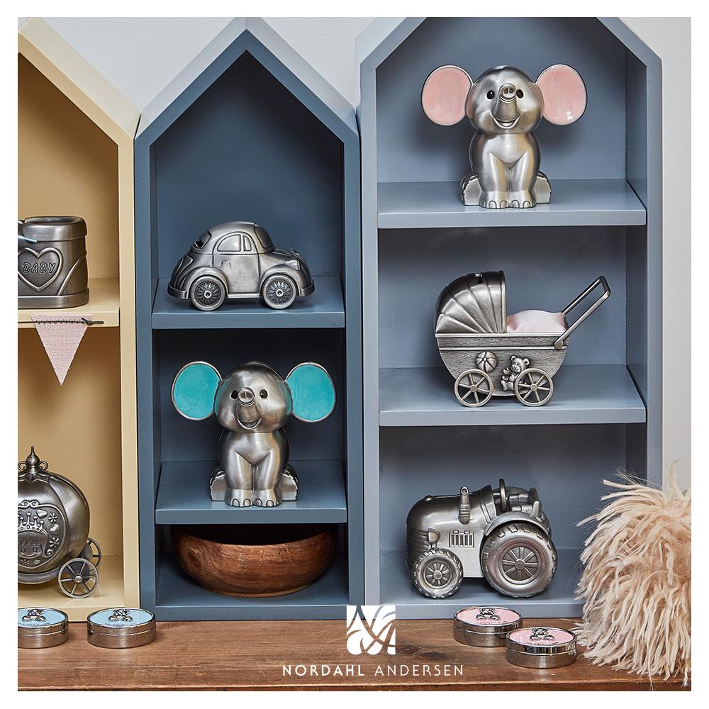 NOA Fortinnet / forkromet sparebøsse dukkevogn