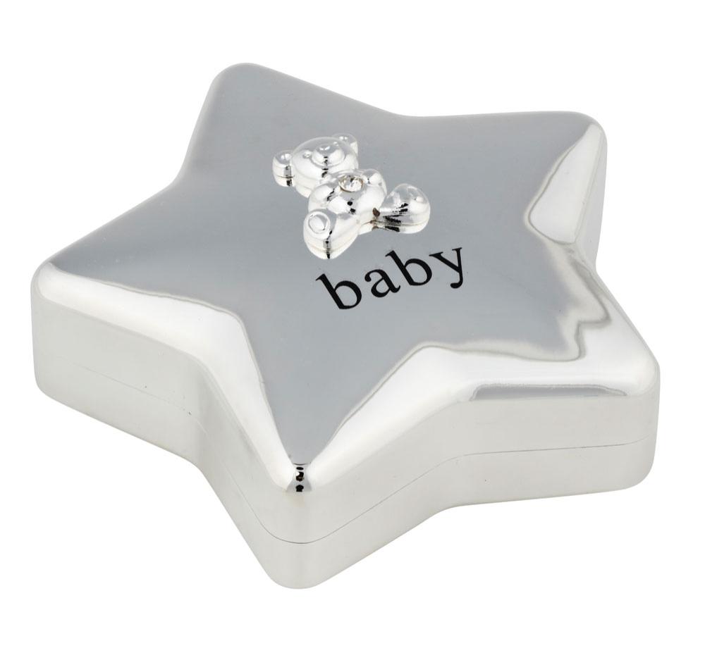 NOA Fortinnet / forkromet sparebøsse stjerne m. bamse Bambino