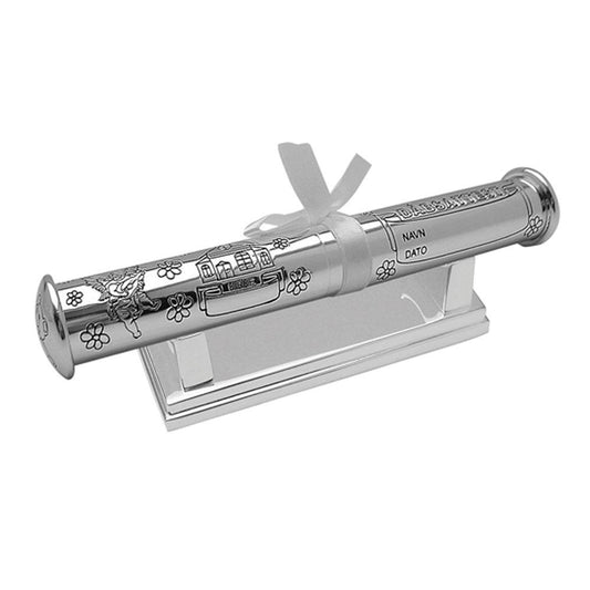 NOA Forkromet dåbsrør m. fod og kirke/engle motiv