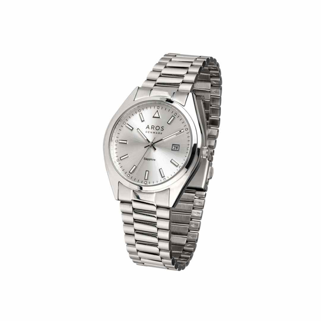 AROS herreur i rustfri stål m. sølv skive