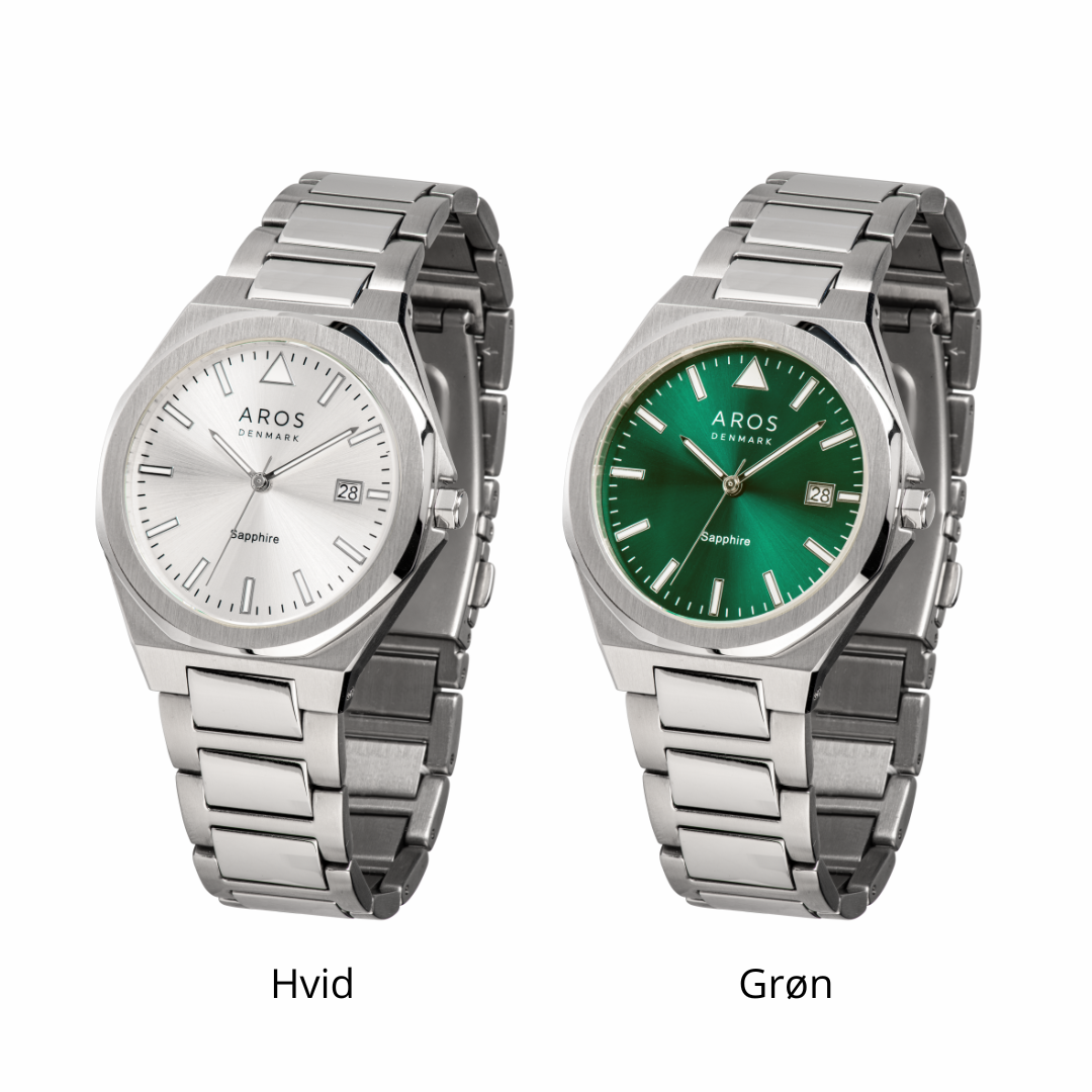 AROS Herreur i stål m. grøn el. sølv urskive