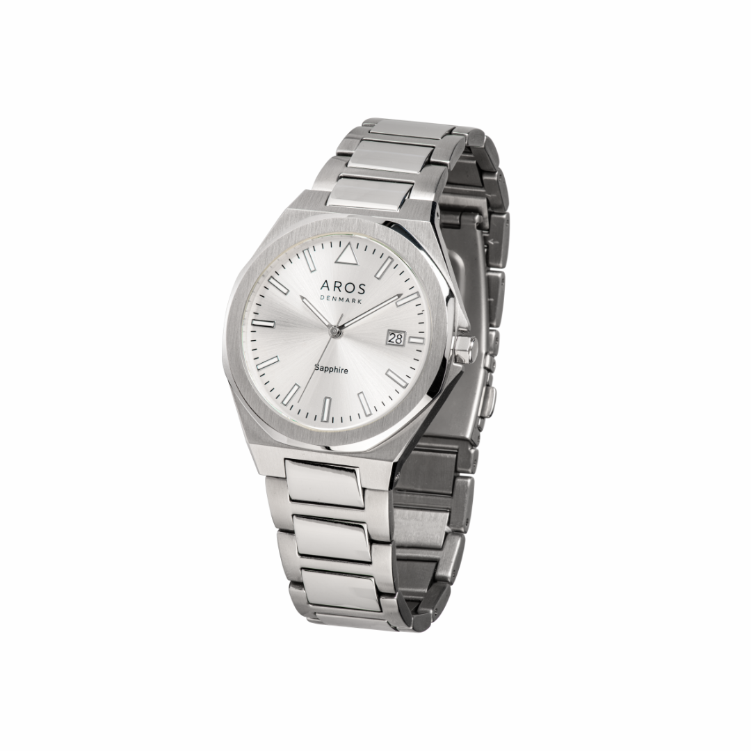 AROS Herreur i stål m. grøn el. sølv urskive