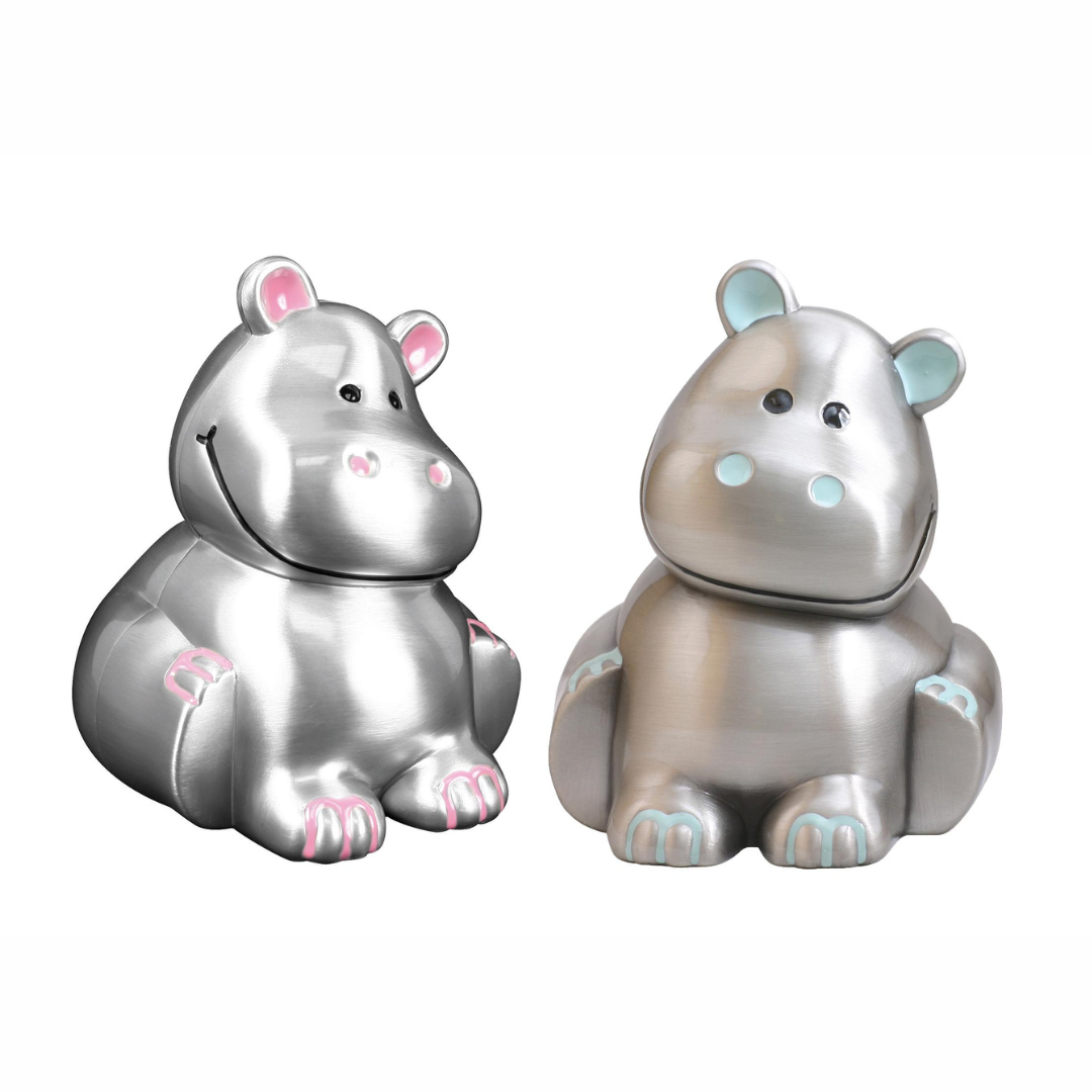 NOA Fortinnet sparebøsse flodhest m. lyserøde/blå øre