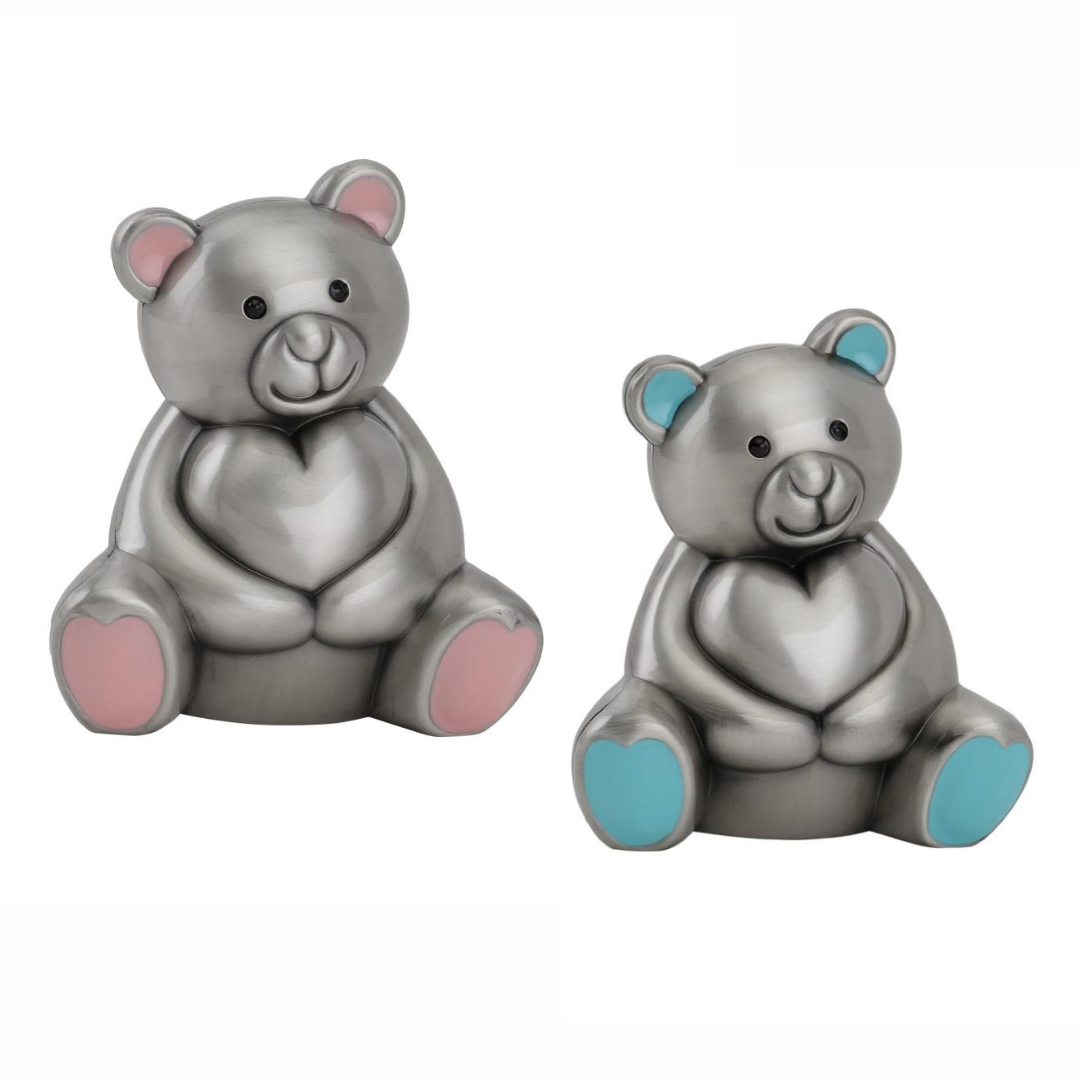 NOA Fortinnet sparebøsse bamse m. lyserøde/blå ører