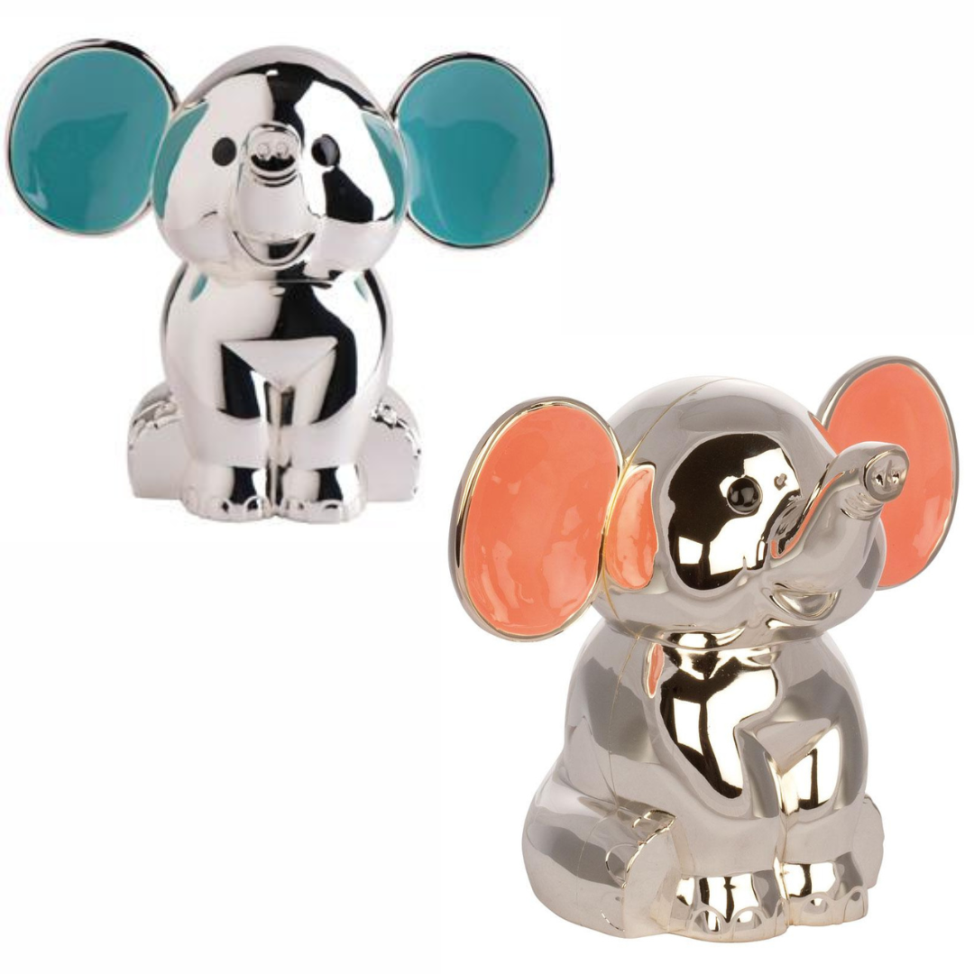 NOA Forkromet sparebøsse elefant m. lyserød/blå ører